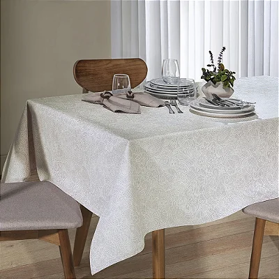 Toalha de Mesa Quadrada Athenas 4 Lugares - Edite Bege - Döhler Clean