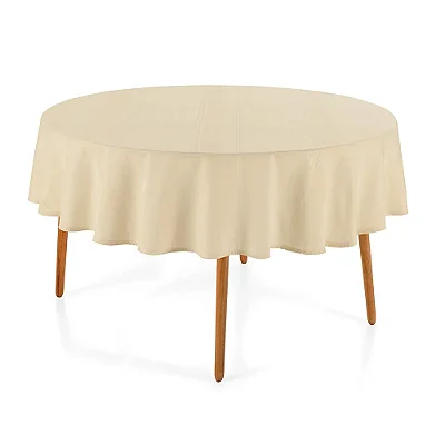 Toalha de Mesa Fragnani Redonda - Bege - 6 Lugares - Branco