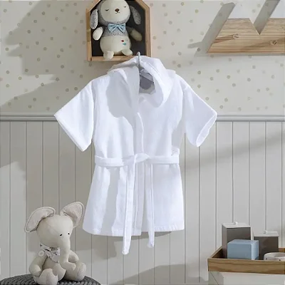 Roupão Infantil Velour Liso - Branco - PBB - Dohler