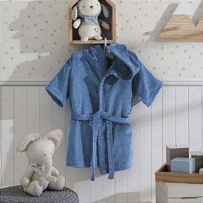 Roupão Infantil Velour Liso - Azul - PBB - Dohler