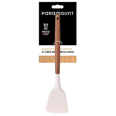 Espátula Reta de Silicone com Cabo de Madeira - Creme- Paramount