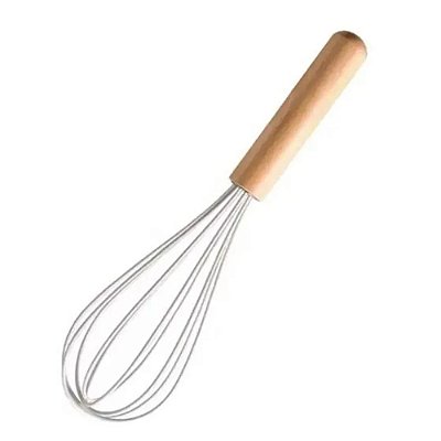 Batedor Manual de Silicone com Cabo de Madeira - Creme - Paramount