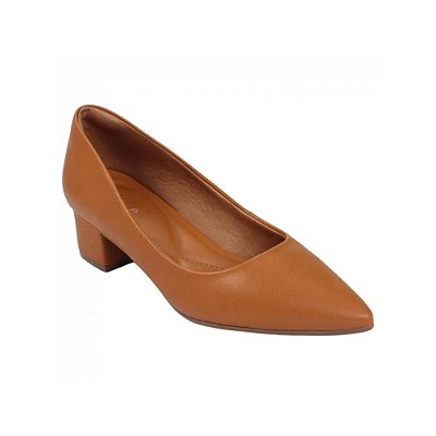 Scarpin Feminino Salto Grosso Verniz Smash - Caramelo - Bebecê