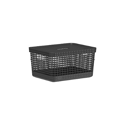 Cesto Organizador com Tampa Grid 8 Litros - Preto - Ou