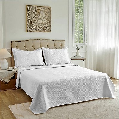 Jogo de Colcha Neo Clássico Diamonds Queen - Branco - 3 Peças - Camesa
