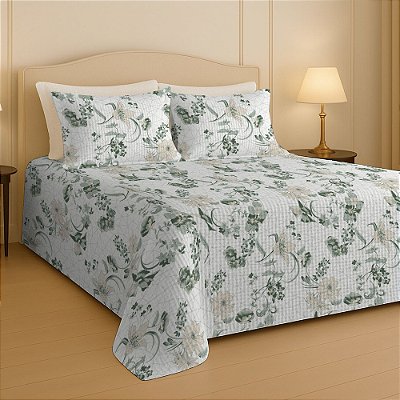 Kit Colcha Dream Piquet Queen - Folhagens - 3 Peças - Estamparia
