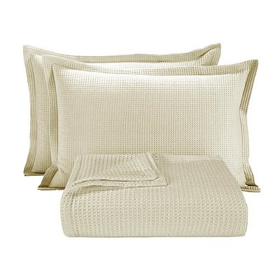 Kit Colcha Dream Piquet Casal - Creme - 3 Peças - Estamparia