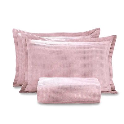 Kit Colcha Dream Piquet Casal - Rosa - 3 Peças - Estamparia