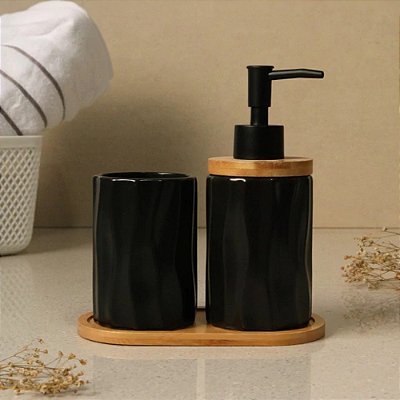 Kit de Banheiro Premium 3 peças - Preto - Inova