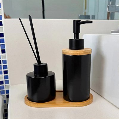 Kit de Banheiro Premium com Difusor 3 peças - Preto - Inova