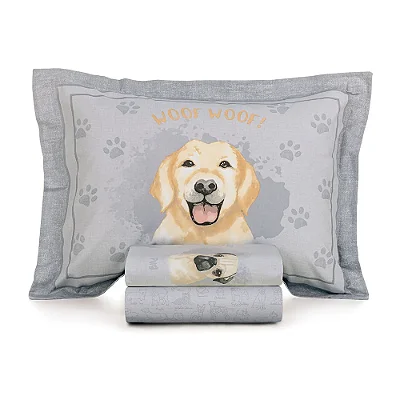 Jogo de Cama Infantil 200 Fios Solteiro - Dog - 3 Peças - Karsten