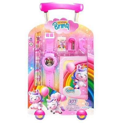 Kit Escolar Shool Brinq com Carteira e Relógio - Unicórnio - Polibrinq