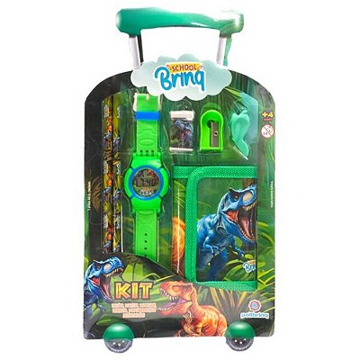 Kit Escolar Shool Brinq com Carteira e Relógio - Dinossauro - Polibrinq