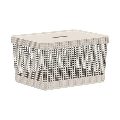Cesto Organizador com Tampa Grid 20 Litros - Bege - Ou