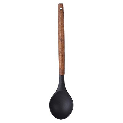 Colher de Silicone com Cabo de Madeira - Preta - Paramount