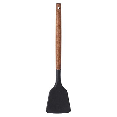 Espátula Reta de Silicone com Cabo de Madeira - Preto - Paramount