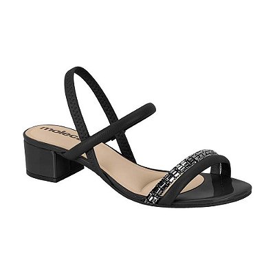Sandália Feminina Salto Bloco Tira Brilhante - Preto - Moleca