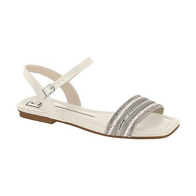 Sandália Rasteira Feminina Strass - Off White - Moleca