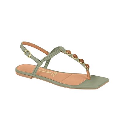 Sandália Rasteira Feminina Tira com Pedras - Verde - Vizzano