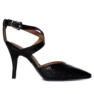 Scarpin Feminino Verniz Croco - Preto - Vizzano