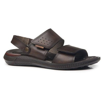Sandália Masculina Couro Velcro Duplo - Cravo - Pegada