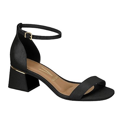 Sandália Feminina Salto Bloco Detalhe Dourado - Preto - Vizzano