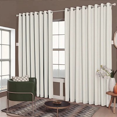 Cortina Antonela Voil Linho Corta Luz - 2,60m X 5,60m - Branco - M&C