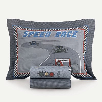 Jogo de Cama Infantil 200 Fios Solteiro - Corrida - 3 Peças - Karsten