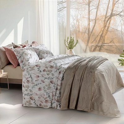 Jogo de Cama Living Art 300 Fios - Queen - Flora - 4 Peças - Corttex