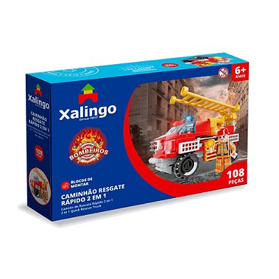 Blocos de Montar Bombeiros Caminhão Resgate Rápido 2 em 1 - 108 Peças - Xalingo