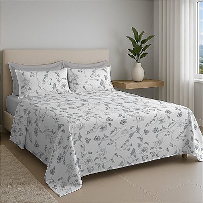 Jogo de Cama Premium Linea Casal - Floral Delicado - 180 Fios - Estamparia
