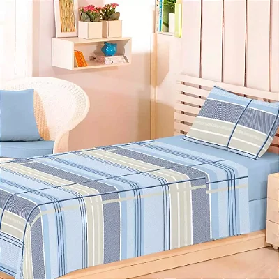 Jogo de Cama Premium Linea Solteiro King - Grid Azure - 180 Fios - Estamparia