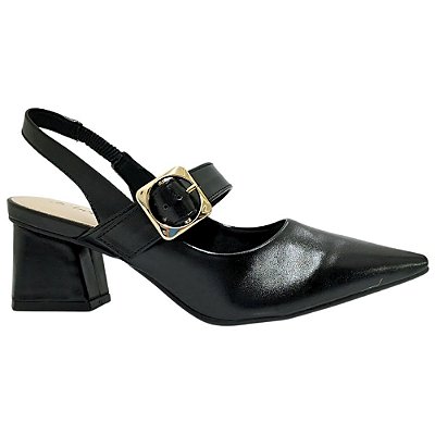 Sandália Feminina Salto Bloco Médio - Preto - Bebecê