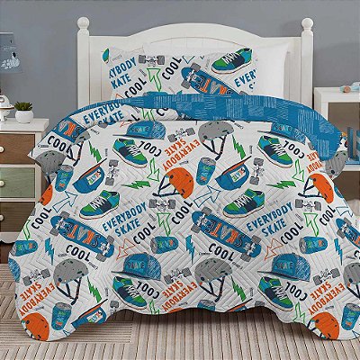 Kit Colcha Studio Mix Kids - Solteiro - Skate - 2 Peças - Corttex