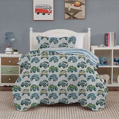 Kit Colcha Studio Mix Kids - Solteiro - Monster Truck - 2 Peças - Corttex