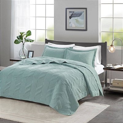 Jogo de Colcha Ouro 300 Fios Living Art - Queen - Verde - Corttex