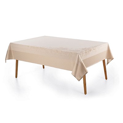 Toalha de Mesa Retangular Jacquard - Flor do Natal - 6 Lugares - Bege - Karsten