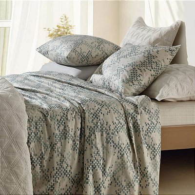 Jogo de Cama Queen 4 Peças Home Design 200 Fios - Minimalista Bege e Verde - Corttex