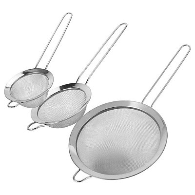 Jogo de Peneiras Inox - 3 Peças - Em Casa Tem
