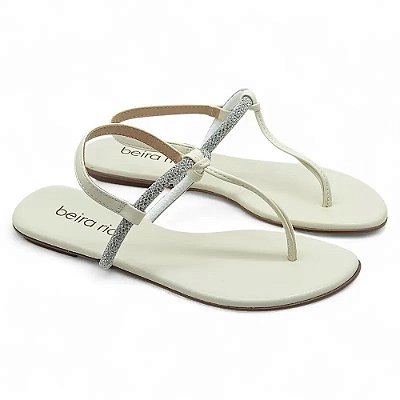 Sandália Rasteirinha Tira Pronta com Strass - Branco - Beira Rio