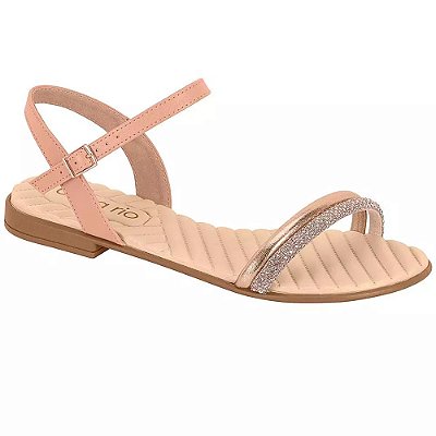 Sandália Feminina Baixa com Tiras Strass - Nude e Rose - Beira Rio