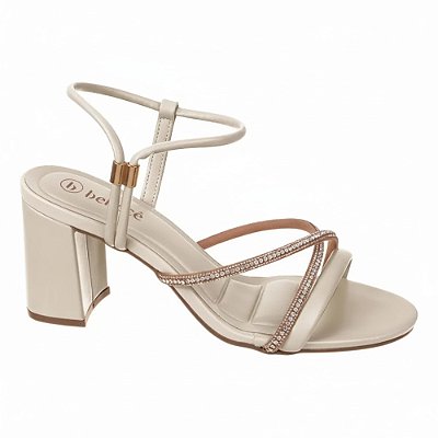 Sandália Salto Médio Grosso Brilho - Creme - Bebecê