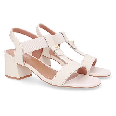 Sandália Couro Salto Médio Bloco - Marfim - Usaflex