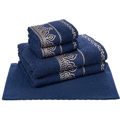 Jogo de Toalhas de Banho Barroca - Marinho - 5 Peças - Caviquioli