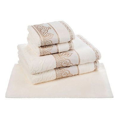 Jogo de Toalhas de Banho Barroca - Pérola - 5 Peças - Caviquioli