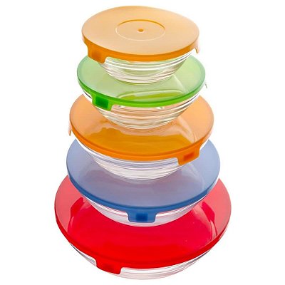 Conjunto Tigelas de Vidro com Tampa - 5 Peças - Lyor