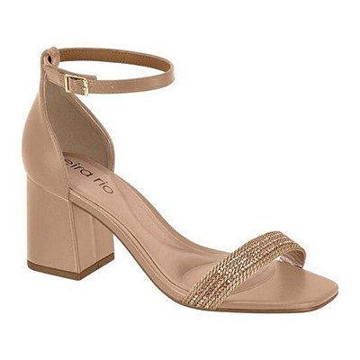 Sandália Feminina Salto Bloco Wires Nude e Rose Gold - Beira Rio