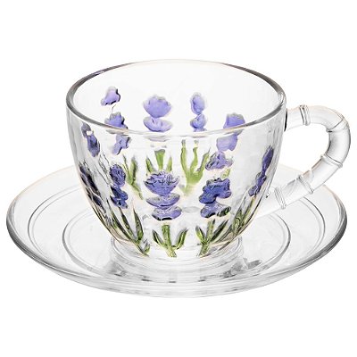 Xícara com Pires de Cristal Lavanda Hand Painting - Lyor