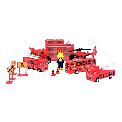 Kit Carrinhos e Acessórios de Bombeiro - Fenix
