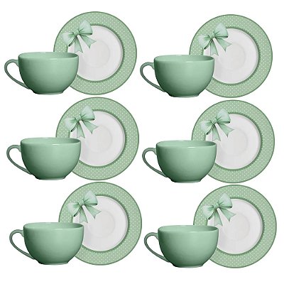 Jogo de Xícaras de Chá Laços de Páscoa Verde - 12 Peças - Alleanza